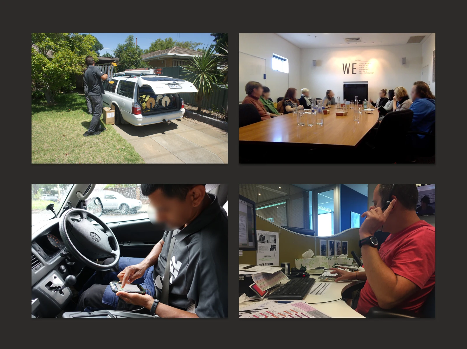 Contextual research collage from Foxtel technician shadowing and stakeholder workshops