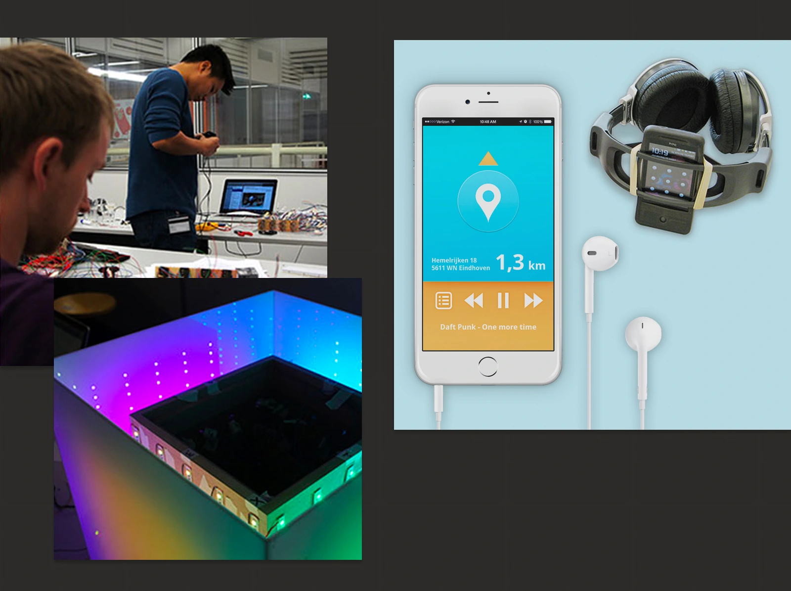 Philips LED-light furniture prototype build and cycling music navigation Android app with wearable headset
